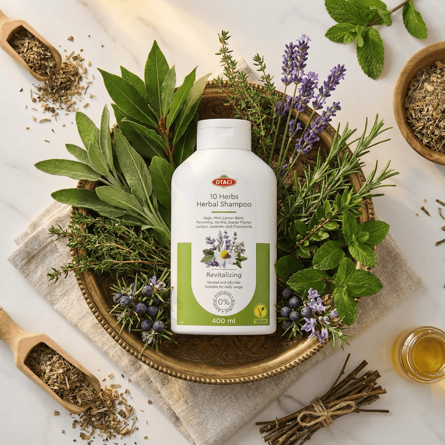 Otaci 10 Herbs Brightening Shampoo | Enhance Shine & Cleanse | Silicon - Free, Paraben - Free | Sage, Lavender, Chamomile | 400ml - Klearus