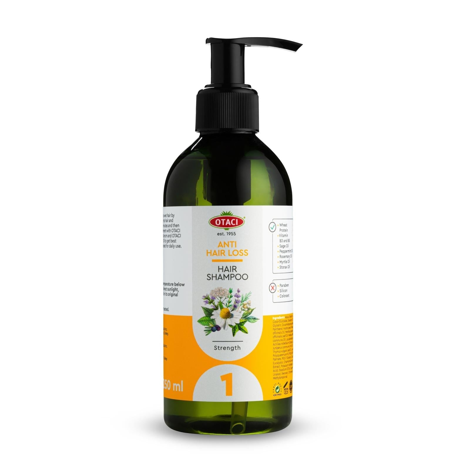Otaci Anti Hair - loss Shampoo | Strength, Shine & Cleanse | Silicon - Free, Paraben - Free | Sage, Lavender, Chamomile | 250ml - Klearus
